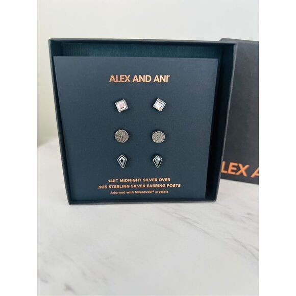 ALEX AND ANI Diamond Jet & Path Of‎ Life Stud Earring Set, NWT - Picture 2 of 12